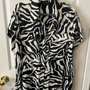 Lane Bryant Black and White Zebra-Print Button Blouse